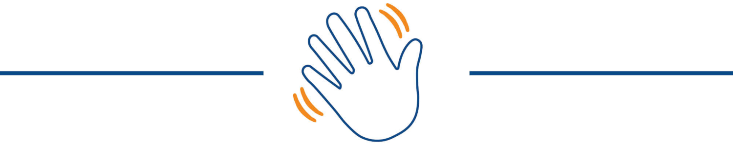 Sezione Chi Siamo. Illustrazione stilizzata di una mano che saluta.